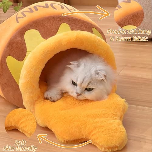 Honey Pot Cat Cave Bed, Soft and Thick Rebound Sponge Pet Nest with Removable & Washable Cushion, Cute Cartoon Design for Small Cats and Breeds thumbnail 2