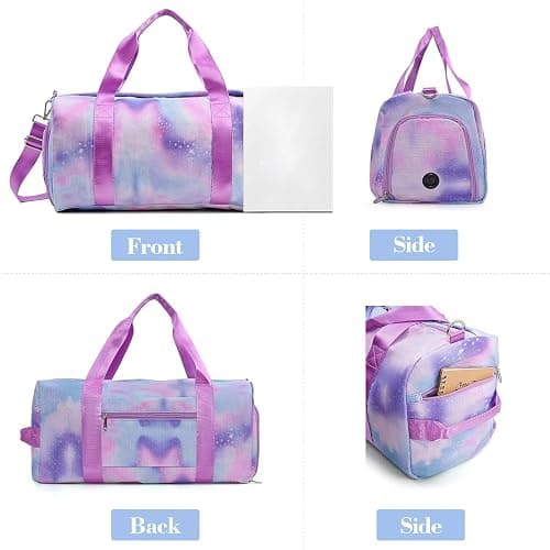 Teens Women Travel Bagwith Shoe Compartment & Wet Compartment Swimming Bag, Children's Girls Travel Bag for Gymnastics Swimming Cute Colourful Dance Bag Rainbow Pattern Sports Bag, Purple, thumbnail 5