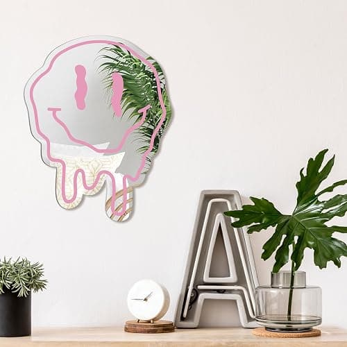 RattanView Preppy Room Decor for Teen Girls Twisted Smile Face Preppy Acrylic Mirror 14 Inch Wall Art Aesthetic Bedroom Teen Girl Room Funky Mirror Wall and Valentine Decor for Women Gifts(Pink) thumbnail 4