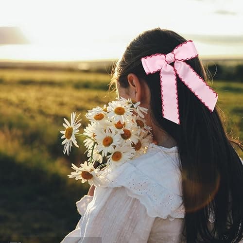 Simsky 2 Stück Haarschleifen Clips, 5 Zoll Handgemachte Grosgrain Bänder Haarspangen, Mit Alligator Clips, für Damen Mädchen Teenager, Rutschfeste Spangen für Lockiges Glattes Haar thumbnail 5