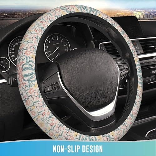 LOZUQII Elastic Steering Wheel Cover, 15 Inch Absorbing Sweat, Pink Flowers | Cute Car Accessories, Universal, Non-Slip, Breathable, for Woman thumbnail 2