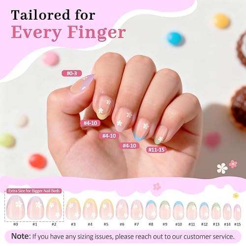 Qiek 16 Sizes 128 Pieces Press on Nails for Kids, 4 pack Kids Nail Kit Colorful Flower Almond Fake Nail Tips for Girls 8-12 Years Old with Jelly Nail Adhesives & Nail Glue Birthday Christmas Gifts thumbnail 5