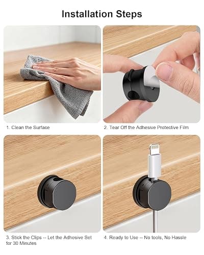 OneLeaf 8 Pack 360° Rotatable Strong Magnetic Cable Clips Cord Holder for Nightstand, 1s Lock Phone Charger Holder, Adhesive Magnetic Cord Clips for Home/Office/Car/Game Station, Smooth Adjustable thumbnail 8