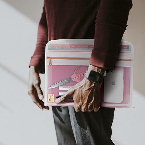 Mukawa 13 Pocket Zippered Expanding File Folder, Accordion File Organizer for Documents Letter Size A4 Papers (Pink) thumbnail 2