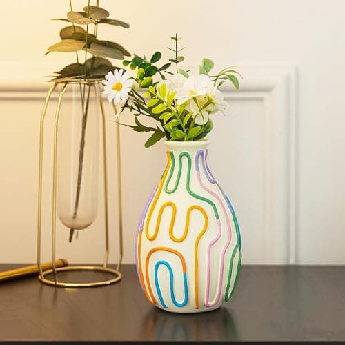 COTYNI Colored Lines Flower Vase for Modern Home Decor, Cute Vase for Decor, Unique Small Vase for Centerpieces, Modern Vase for Unique Home/Livingroom/Office Accent (1 Pack) thumbnail 5
