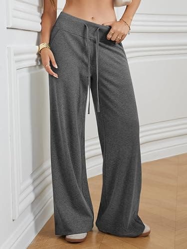 ATHMILE Womens Wide Leg Sweatpants Baggy High-Waisted Drawstring Sweat Pants Fashion Comfy Joggers with Pockets thumbnail 3