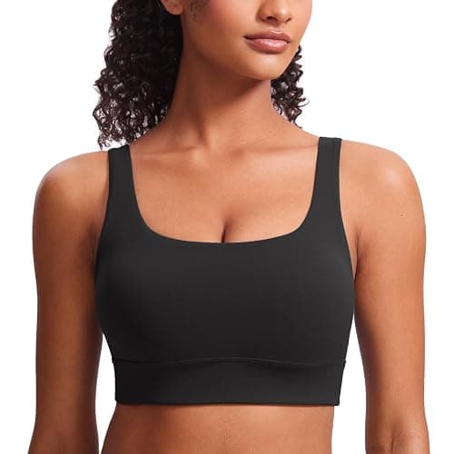 CRZ YOGA Butterluxe U Back Longline Sports Bras for Women - Scoop Neck Padded Yoga Workout Crop Top with Built in Pads - Image 1