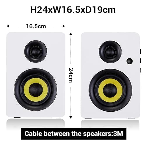 Sanyun SW206 80W Altoparlanti Scaffali a due modalità - altoparlante in fibra di carbonio da 4 pollici - Tweeter a 25 Core Silk Film Dome - Optical coassiale TRS Aux Bluetooth 5.0 - bianco thumbnail 2