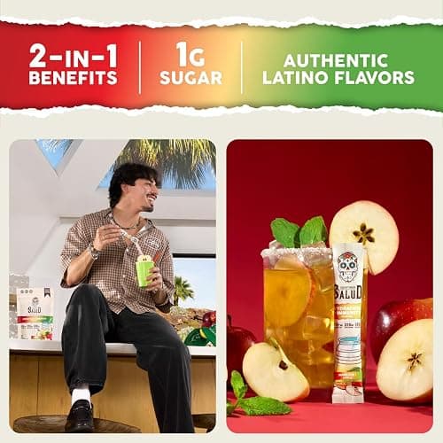 Salud 2-in-1 Hydration Packets + Immunity Electrolytes Powder, Apple - Agua Fresca Drink Mix, Elderberry, Dairy & Soy Free, Non-GMO, Gluten Free, Vegan, Low Calorie, 1g Sugar (15 Servings) thumbnail 2