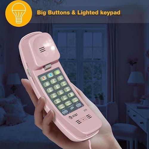 AT&T TRIMLINE 210 Corded Home Phone, No AC Power Required, Improved Easy-wall-mount, Lighted Big Button Keypad, 13 SpeedDial Keys, Last Number Redial, Mute, Flash, Volume Control, Princess Phone, PINK thumbnail 4