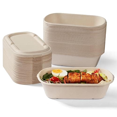 [100% Eco-Friendly] 34 oz Disposable Food Containers with Lids – Sugarcane Pulp Take Out Containers, Biodegradable Lunch Box, Compostable and Microwave Safe To-Go Boxes for Meal Prep – Pack of 50 - Image 1