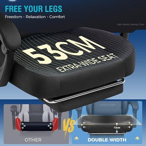 GTPLAYER Gaming Chair Fabric with Pocket Spring Cushion, Big and Tall Gamings Chairs 350LBS High Back Computer Chair with Footrest for Adults Lumbar Support Swivel Game Chair for Office Light Black thumbnail 6