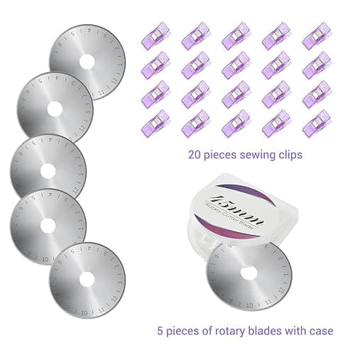 Headley Tools Rotary Cutter Set - 45mm Fabric Cutter, 5 Extra Rotary Blades, A3 Cutting Mat, Quilting Ruler and Sewing Clips, Craft Knife Set, Ideal for Crafting, Sewing, Patchworking, Purple thumbnail 6