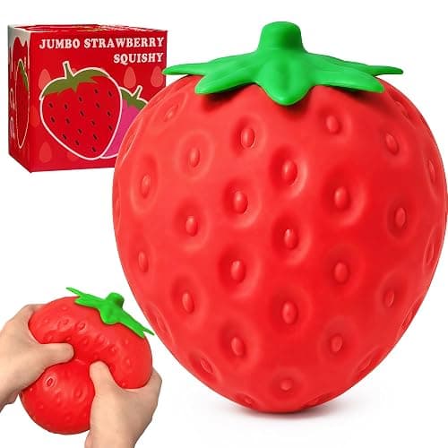 Strawberry Squishy Squeeze Toy, Giant Jumbo Realistic Strawberry Stress Relief Toy for Adults, Dough Stress Ball Sensory Fidget for Anxiety Relief Party Favors Goodie Bag Fillers Birthday Gifts - Image 1
