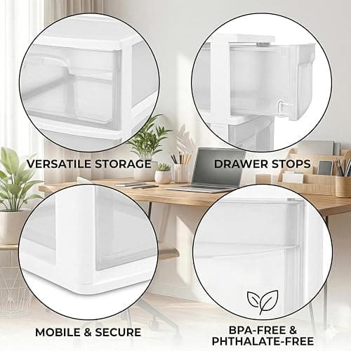 3 Drawer Storage Organizer, 3-Tier Wide Clear Plastic Drawer Storage - White, for Bathroom, Bedroom, Office, and Classroom Organization (White) thumbnail 4