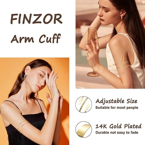 FINZOR Arm Cuff Bracelet for Women Gold Arm Layered Cuff Gold Bangles Adjustable Coil Swirl Armlet ArmBand Stackable Jewelry for OutSide thumbnail 4