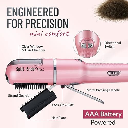 Split Ender Mini – Original Cordless Split End Hair Trimmer for Dry, Damaged, Brittle, Curly, Frizzy, or Straight Hair – Battery Operated Home Styling Tool for Split Ends (Battery-Powered, Light Pink) thumbnail 7