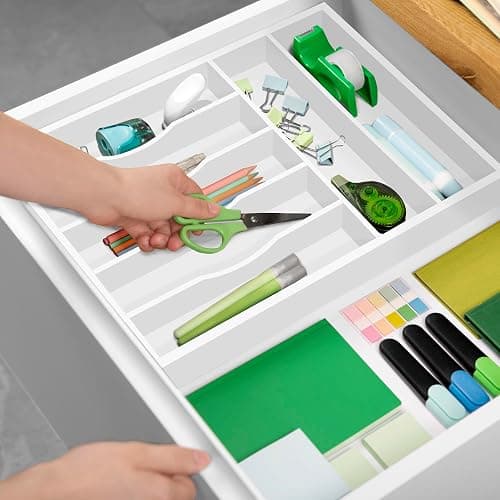 ROYAL CRAFT WOOD Luxury Bamboo Kitchen Drawer Organizer - Silverware Organizer - Utensil Holder and Cutlery Tray with Grooved Drawer Dividers for Flatware and Kitchen Utensils (7 Slot, White) thumbnail 2