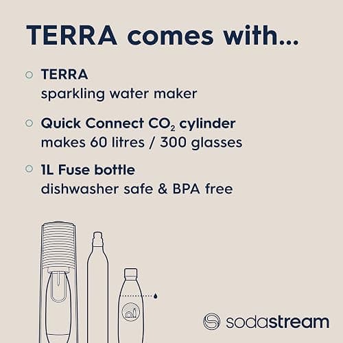 SodaStream - Terra Sparkling Water Maker, Quick Connect CO2 System, Includes 60L Gas Cylinder, BPA-Free 1L Bottle, Eco-Friendly & Reduces Plastic Waste, Black thumbnail 5
