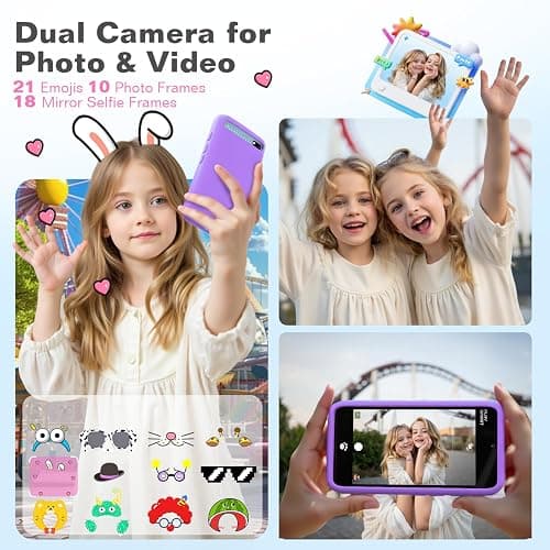 MOMILLA Kids Smart Phone Toys for Girls, 3.97” Touchscreen, Dual Cameras with Stickers, 200+ Games & 16GB Storage, Christmas Birthday Gifts for Kids Age 3-10, Educational Mini Toddler Play Phone Toy thumbnail 4