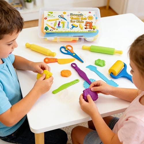 Kleeblatt Dough Tools Set for Kids - 19 Pcs Playdough Kit with 9 Basic Dough Tools, 9 Double-Headed Clay Carving Tools & Cleaning Brush, Safe for Toddlers Ages 2-8, for Clay/Plasticine/Sand thumbnail 4