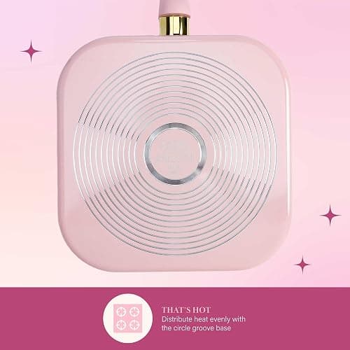 Paris Hilton Breakfast Ceramic Nonstick Cookware Set, Includes Square Griddle, Mini Heart Shaped Fry Pan and Two Silicone Heart Shaped Egg Rings, 4-Piece Set, Pink thumbnail 5