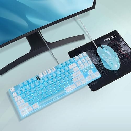 CHONCHOW Blue Keyboard and Mouse Combo, 87 Keys TKL USB Wired LED Light Up Backlit Keyboard, 800-3200 DPI RGB Mouse, Blue Mouse and Keyboard Combo for PS4 PS5 PC Laptop Mac Computers thumbnail 7