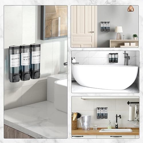 Shampoo and Conditioner Dispenser,Shower Soap Dispenser 3 Chamber No Drill Wall-Mounted Shampoo Dispenser for Shower Wall Mounted Shower Dispenser for Bathroom Hotel Large Capacity,Black thumbnail 3