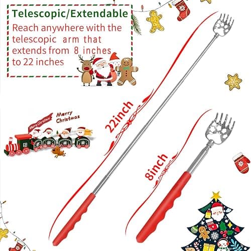 Stocking Stuffers for Men, 2 Pack Extendable Back Scratcher, Christmas Gifts for Men, Santa's Claws Telescopic Back Scratchers with Christmas Gift Box, Red Massage Tool for Back with Rubber Handles thumbnail 2
