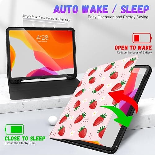Uppuppy for iPad Air 11 inch (M2/M3) Case, Air 5th/4th Generation 10.9, Pro 11'' Case Cute Kids Women Girls Girly Strawberry Pencil Holder Cover for iPad Air 11 2024/2025, 10.9 2022 2020, Pro 11 thumbnail 5