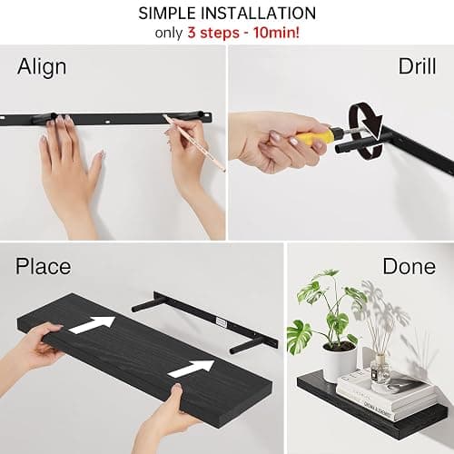 BAYKA Floating Shelves for Wall, 22.5 inches Black Wall Shelves for Bathroom, Bedroom, Living Room, Kitchen & Book, Hanging Display Decor Organizer Shelf with 22 lbs Capacity thumbnail 6