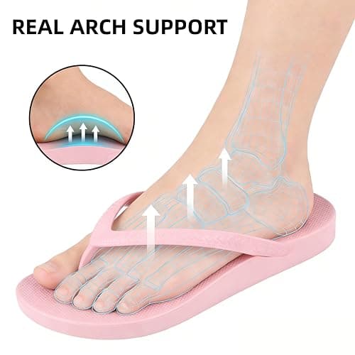 YoveGxlthrea Shower Shoes for Men and Women Arch Support Flip Flops Holes Orthotic Thong Slipper for Beach Pool Bath Gym College Dorm Non-Slip Quickly Dry Sandals thumbnail 4