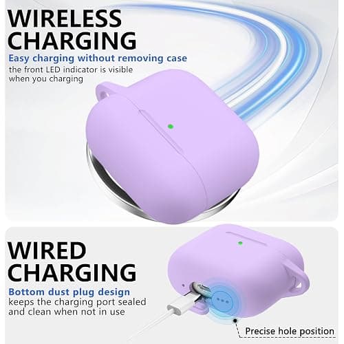 Ljusmicker for AirPods 4 Case 2024 with Magnetic Lid Lock,Soft Silicone Protective Cover for Apple AirPods 4th Generation Cases with Cleaner Kit,AirPod 4 Case Cover with Keychain for Women Men-Purple thumbnail 5