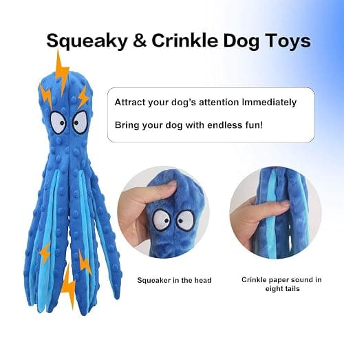 CPYOSN Octopus Squeaky Plush Dog Toys - No Stuffing, Crinkle, Durable for Puppy Teething, Small to Large Dogs, 2 Pack thumbnail 2