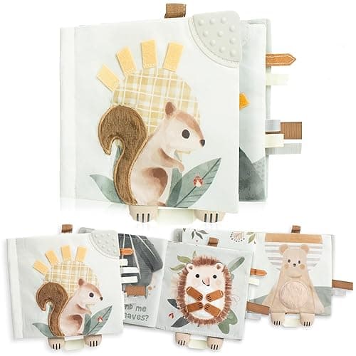 Soft Baby Book with Touch and Feel Pages - Cute Sensory Book for Babies 0-6, 6-12 & 12-18 Months with Mirror & Crinkle Paper - The Perfect Christmas Toy for Baby Showers Or as a Newborn/Infant Gift - Animals