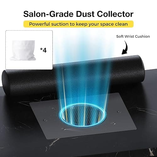 Portable & Foldable Manicure Table w/Dust Collector, Rolling Nail Tech Desk w/LED Light Lamp, Wrist Cushion, Lockable Wheels, Carrying Case, for Home Travel Beauty Salon Workstation (Marble Black) thumbnail 6