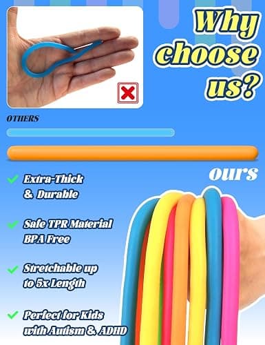 10 Pack Sensory Autism Toys for Kids – Gift Box Upgraded Extra-Thick Stretchy Sensory Strings for School Classroom Rewards Back to School Birthday Party Favors (Smooth) thumbnail 4