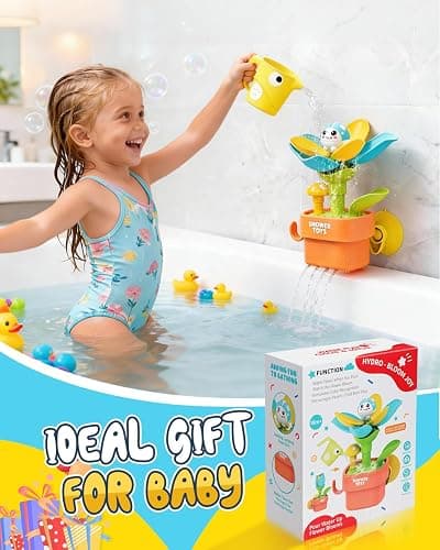 Bath Toys for Kids Ages 1-3: Flower Set with Watering Cup, Toddler Interactive Bath Toys with Strong Suction Cup, Attach to Any Tub or Shower Fun for Bath Time - Great for Boys, Girls Shower Gifts thumbnail 7
