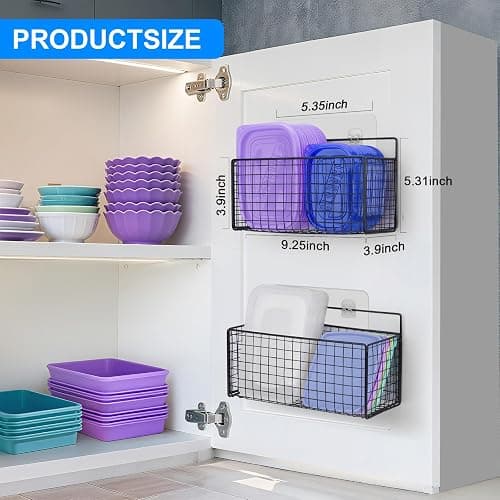 AMZABBY 2 Pack Large Adhesive Cabinet Organizer - Lid Organizer Inside Cabinet Wall Mounted Pantry Door Caddy for Food Container Lid Kitchen Under Sink Basket thumbnail 2