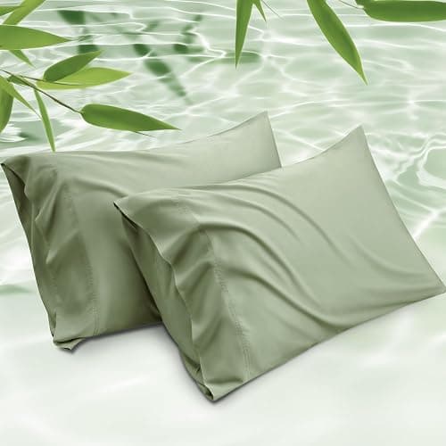 Bedsure Pillow Cases Queen, Cooling Pillow Cases, Rayon Derived from Bamboo Sage Green Pillowcases Queen Size Set of 2, Soft & Breathable Bedding Pillow Covers with Envelope Closure, 20x30 Inches - Image 1