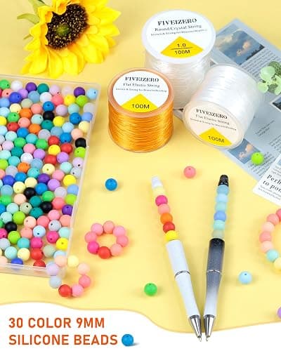 180PCS FIVEIZERO Small Silicone Beads, 30 Colors 9mm Focal Bead Rubber Round Bead Mixed Color Silicone Beads Bulk for DIY and Keychain Accessories Crafts Making thumbnail 2