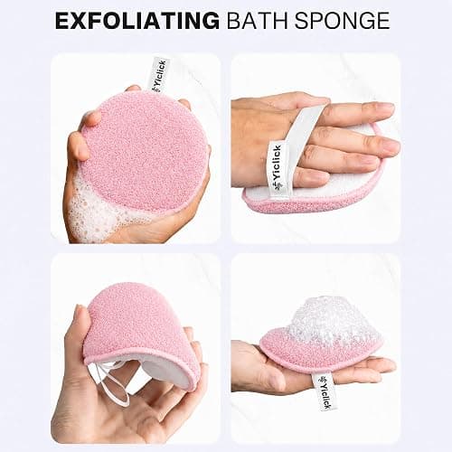 Exfoliating Body Scrubber, 2 Pack Shower Loofah Sponge with Handle, Dual-Sided Body Scrub Pad for Bathing, Rich Lather Bath Sponge for Men and Women thumbnail 4