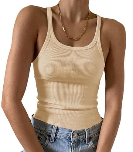 Artfish Women's Sleeveless Tank Top Form Fitting Scoop Neck Ribbed Knit Basic Cami Shirts - Image 1