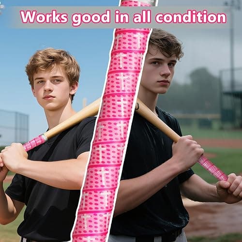 Eyourlife 2-Pack Baseball Bat Grip Bat Wraps for Baseball Softball Cricket Gifts Tapes Pro Feel 1.1mm Non-Slip Elite Batting Grip Tape for Bats Players & Coaches & Enthusiasts - Cross Pink thumbnail 6