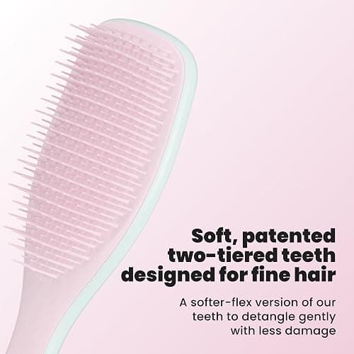 Tangle Teezer Fine Ultimate Detangler Brush for Fine Hair, Pink & Mint | Patented two-tier, soft-flex teeth detangles & reduces breakage on wet or dry hair; Shower-friendly hairbrush for fine hair thumbnail 2