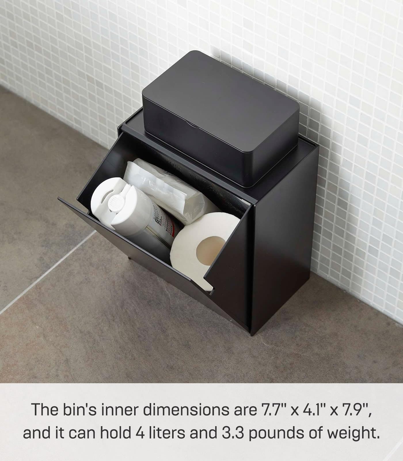 YAMAZAKI Home Tower Wall Mounted Storage Or Trash Bin with Tray, Small Wastebasket with Lid, Bathroom Or Kitchen Organizer - Abs Plastic thumbnail 3