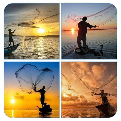 Handmade American Cast Net, BalanZze Casting Fishing Net for Bait Trap Fish, Throw Nets with Zinc Sinker Weights for Freshwater & Salt Water (3/4/5/6/8/9/10 Ft, 1/2 Inch Mesh Size) thumbnail 6