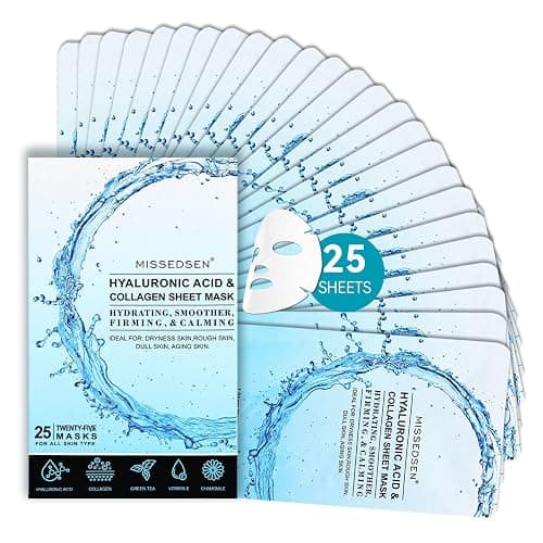 MISSEDSEN Collagen Face Mask with Hyaluronic Acid, Vitamin E Oil for Skin Care Hydrating, Moisturizing, Brightening & Anti Aging Face Masks Skincare for Oil, Dry, Acne, Sensitive All Skin Types 25PCS - Image 1