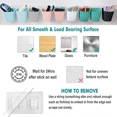 LIGHT DUST Adhesive Small Shelf for Wall - No Drill 2PC Floating Shelves and 6PC Cup Organizers - Wall Mount Storage for Kitchen Bathroom Dorm Apartment Office thumbnail 8