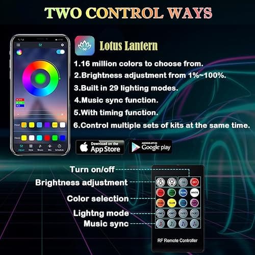 DEHERANE Interior Car LED Strip Lights, RGB 6 in 1 Ambient Lighting Kit with 315 inches Integrated Fiber Optic, 16 Million Colors Car Interior Lights with Wireless APP& Remote Control, Sync to Music thumbnail 3